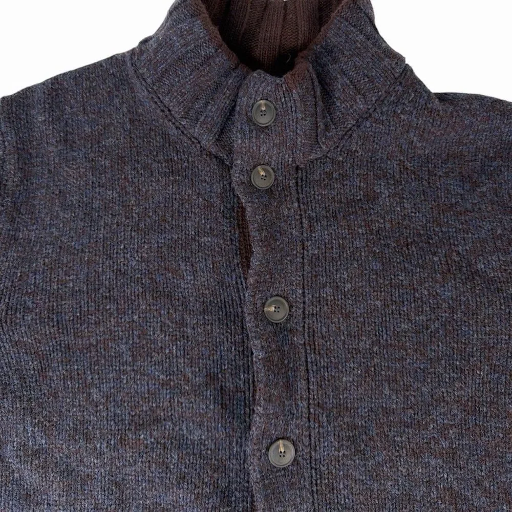 Gran Sasso Mens 54/L Virgin Wool Full Button Front Sweater Navy Burgundy Italy